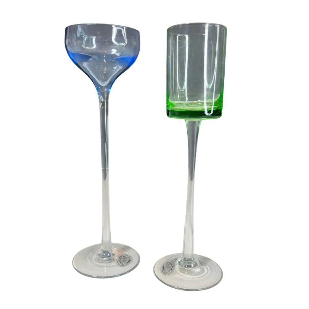 Home Essentials and Beyond Long Stem Cordial Glasses Blue Green Set of 2 7.25in